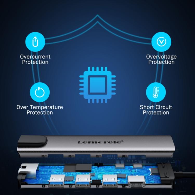 Estación de acoplamiento Lemorele TC39 9 en 1 con HDMI, Ethernet y conector PD de 100 W para portátil.