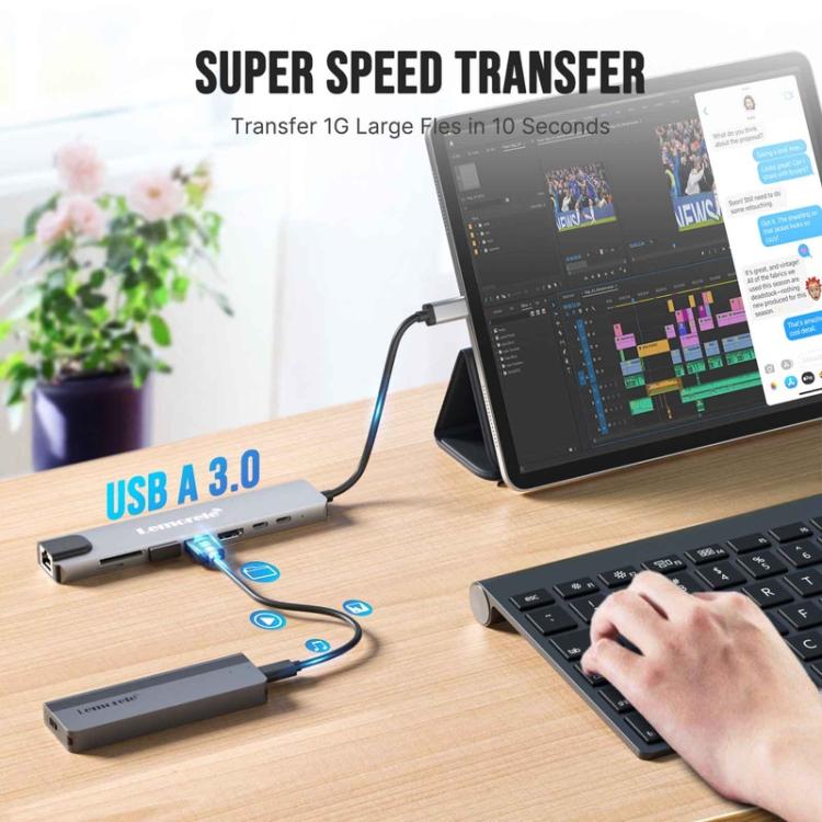 Estación de acoplamiento Lemorele TC19L Plus 8 en 1 con pantalla 4K, Ethernet y adaptador PD de 100 W.
