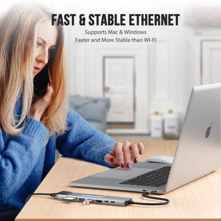 Estación de acoplamiento Lemorele TC19L Plus 8 en 1 con pantalla 4K, Ethernet y adaptador PD de 100 W.