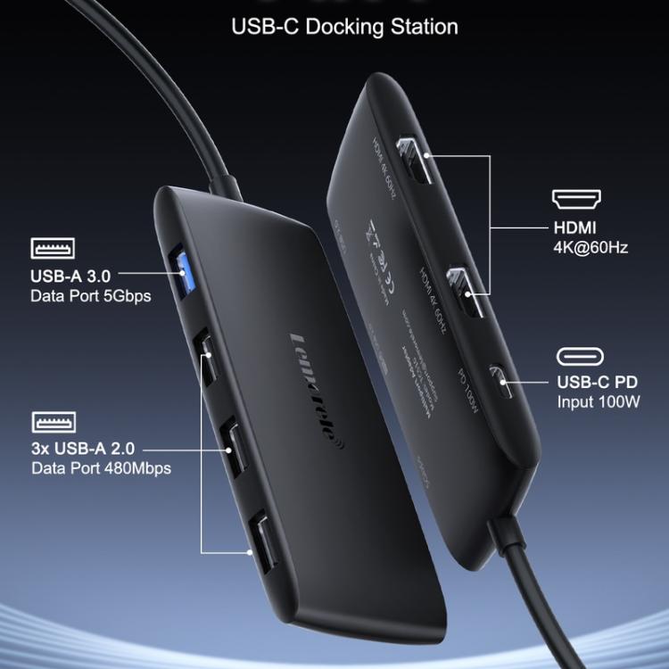 Estación de acoplamiento Lemorele TC510 7 en 1 con pantalla 4K y adaptador portátil PD de alta velocidad de 100 W.