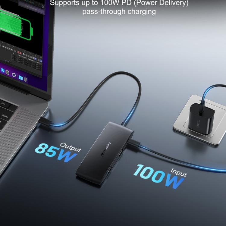 Estación de acoplamiento Lemorele TC510 7 en 1 con pantalla 4K y adaptador portátil PD de alta velocidad de 100 W.