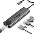 Estación de acoplamiento Lemorele TC44L 6 en 1 con salida de vídeo 4K, doble tarjeta, 100 W y conector PD portátil.