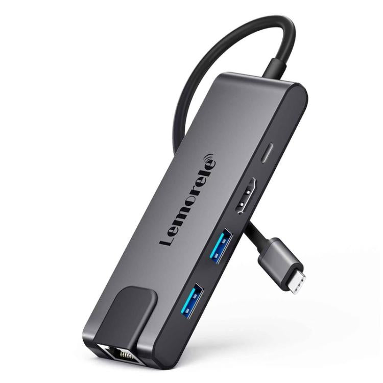 Estación de acoplamiento Lemorele TC24L 5 en 1 con pantalla Ultra HD 4K y adaptador PD de 100 W para transferencia rápida.