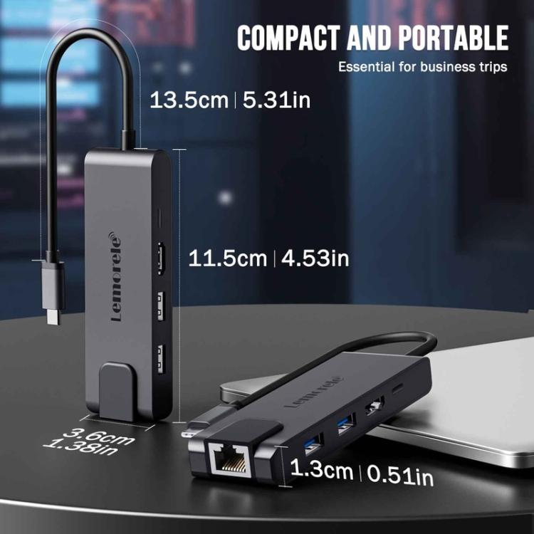 Estación de acoplamiento Lemorele TC24L 5 en 1 con pantalla Ultra HD 4K y adaptador PD de 100 W para transferencia rápida.