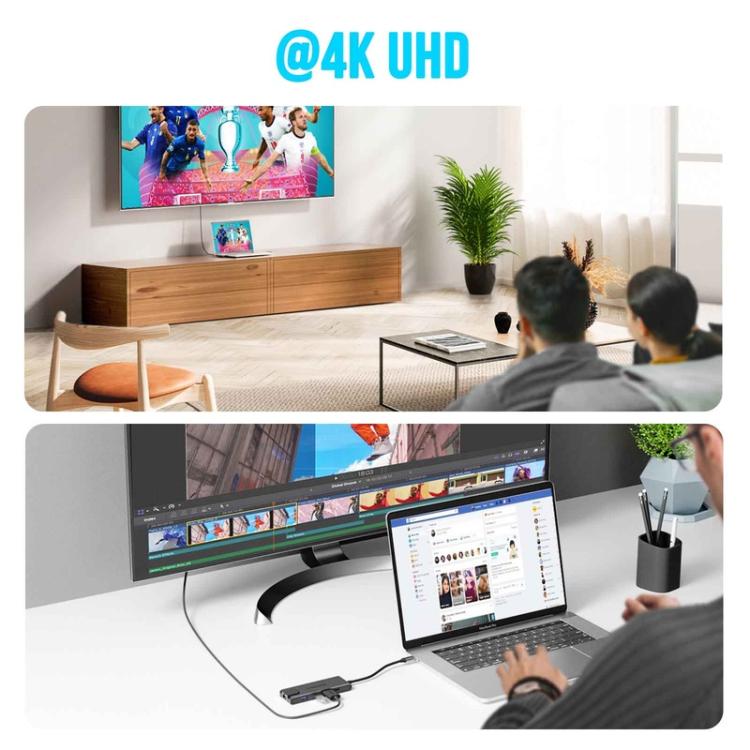 Estación de acoplamiento Lemorele TC24L 5 en 1 con pantalla Ultra HD 4K y adaptador PD de 100 W para transferencia rápida.