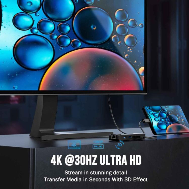 Estación de acoplamiento Lemorele TC24L 5 en 1 con pantalla Ultra HD 4K y adaptador PD de 100 W para transferencia rápida.