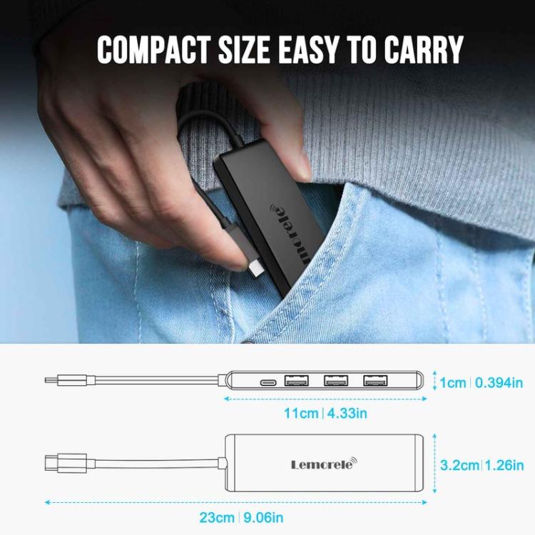 Estación de acoplamiento Lemorele TC22L 5 en 1 con salida Ethernet 4K y conector PD para portátil de 100 W