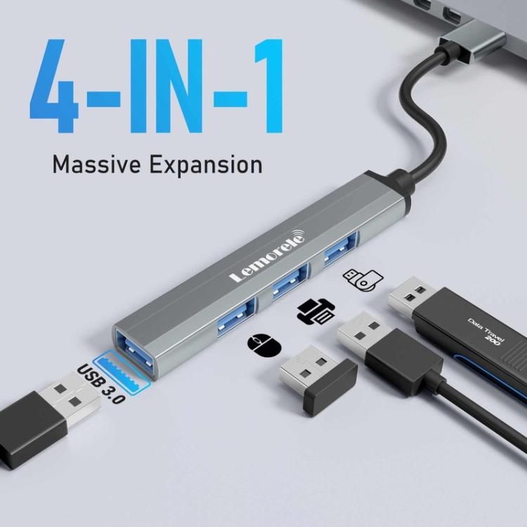 Hub Lemorele TC53 Tipo-C con 1 puerto USB 3.0 y 3 puertos USB 2.0 (divisor de 4 puertos)