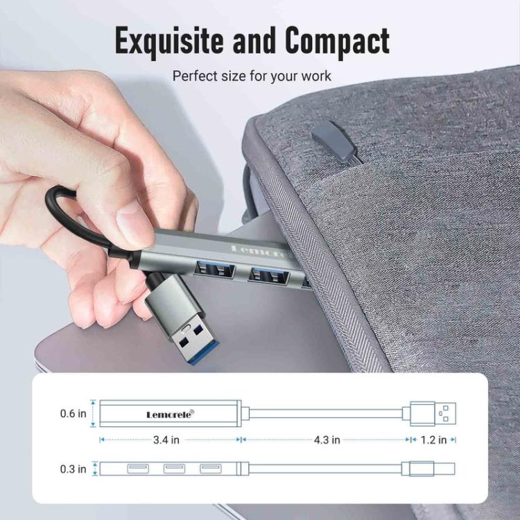 Hub Lemorele TC53 Tipo-C con 1 puerto USB 3.0 y 3 puertos USB 2.0 (divisor de 4 puertos)