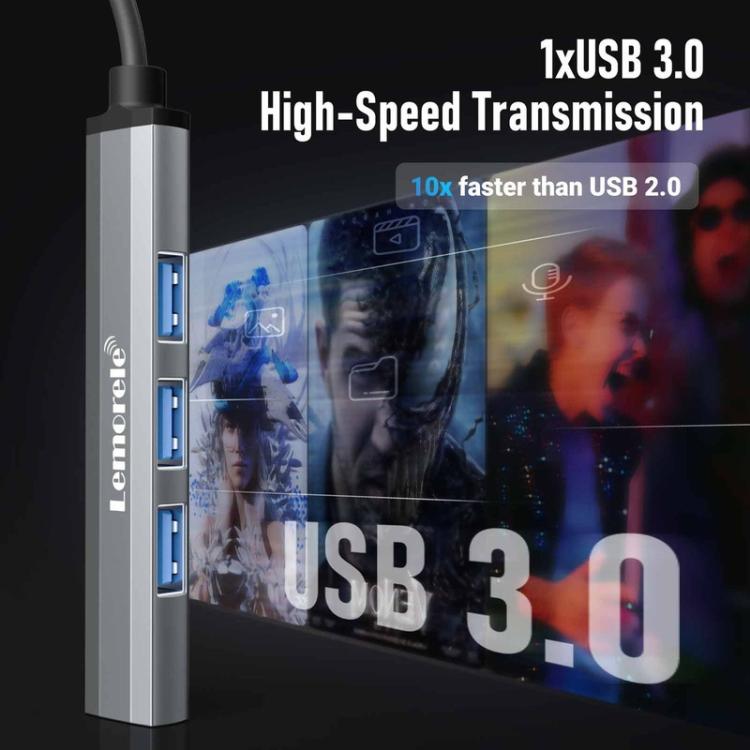 Hub Lemorele TC53 Tipo-C con 1 puerto USB 3.0 y 3 puertos USB 2.0 (divisor de 4 puertos)