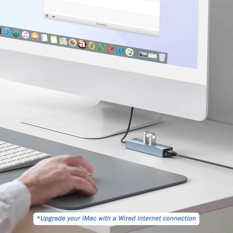 Hub Gigabit RJ45 Tipo C 4 en 1 Lemorele TC43L con 1 puerto USB 3.0 y 2 puertos USB 2.0.