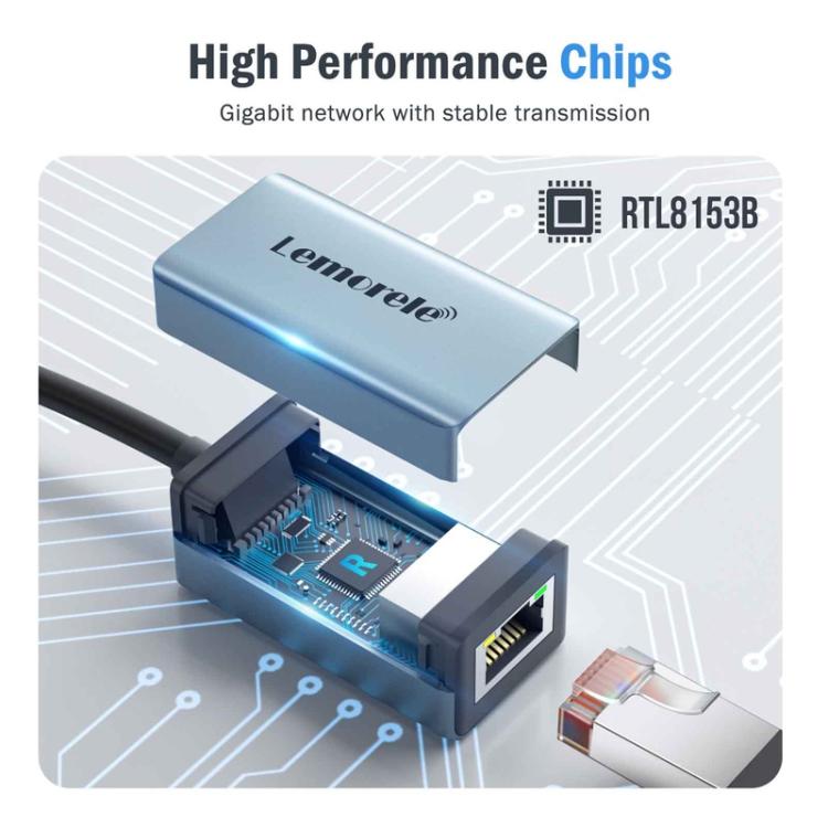 Hub Gigabit Ethernet tipo C Lemorele TC48 con doble salida HDMI y múltiples puertos para portátil