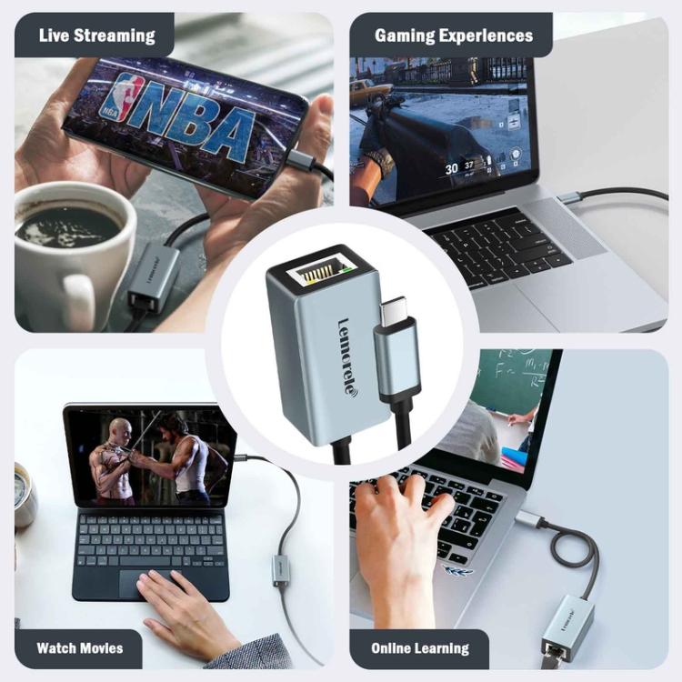 Hub Gigabit Ethernet tipo C Lemorele TC48 con doble salida HDMI y múltiples puertos para portátil