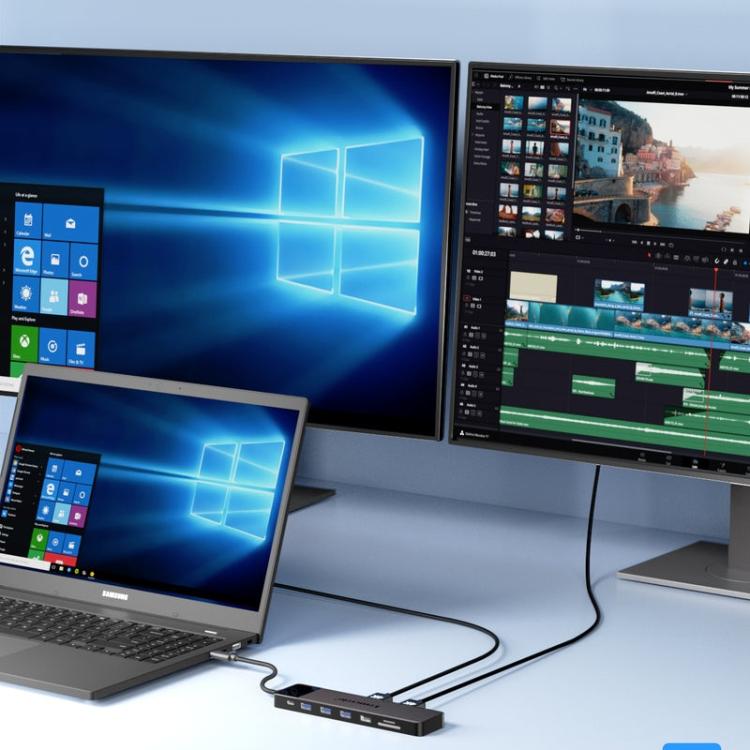 Adaptador multipuerto Lemorele TC200 13 en 1 con estación de acoplamiento USB-C a HDMI y VGA.