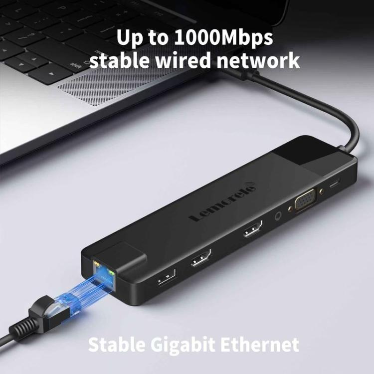 Estación de acoplamiento Lemorele TC100 13 en 1 con puerto USB tipo C y adaptador de carga Gigabit PD compatible con HDMI.