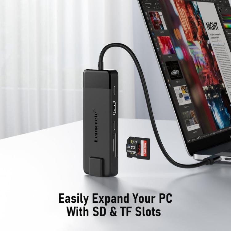 Estación de acoplamiento Lemorele TC93 10 en 1 con puerto USB tipo C y adaptador de carga Gigabit PD compatible con HDMI.