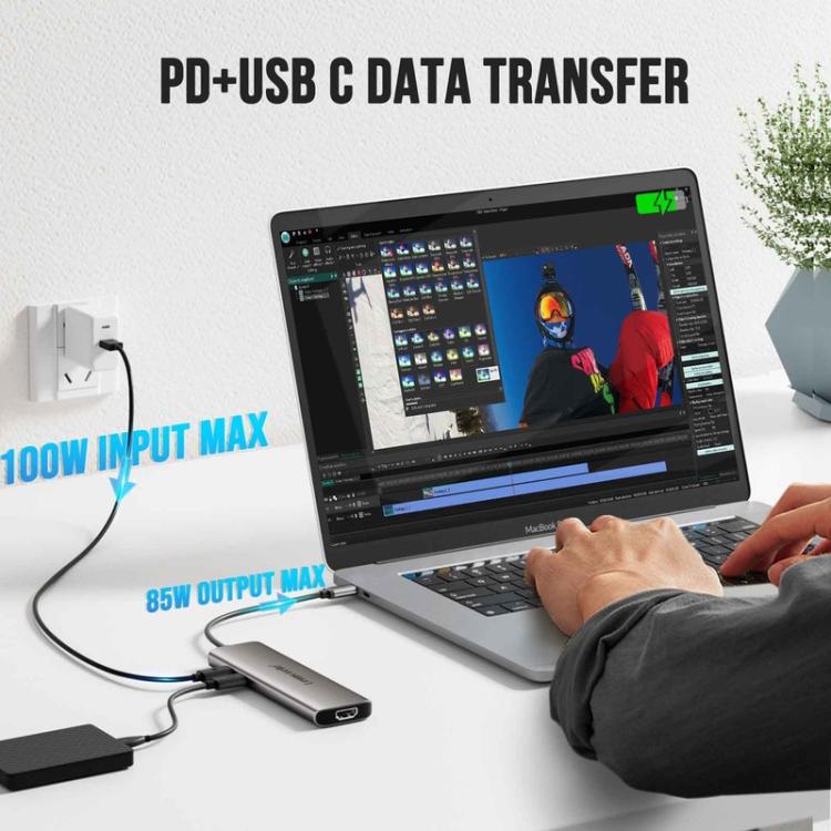 Estación de acoplamiento Lemorele TC38L 8 en 1 Tipo-C con adaptador de carga Gigabit PD compatible con HDMI
