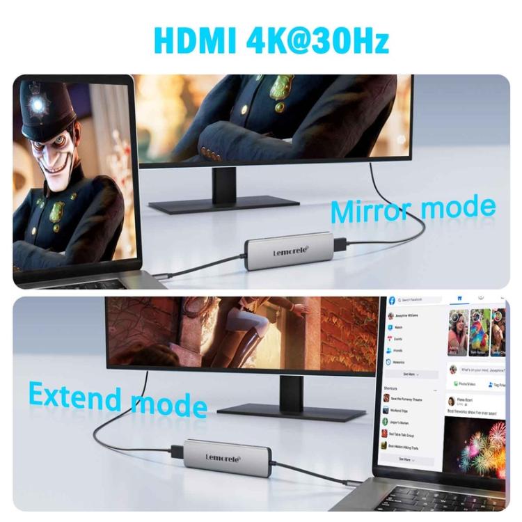 Estación de acoplamiento Lemorele TC38L 8 en 1 Tipo-C con adaptador de carga Gigabit PD compatible con HDMI