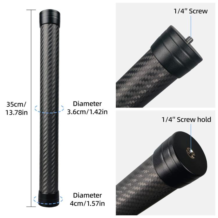 KE-36 para estabilizador de cardán DJI RS3 / RS4, montaje de tornillo de 1/4 de pulgada, varilla de extensión de fibra de carbono de 35 cm.