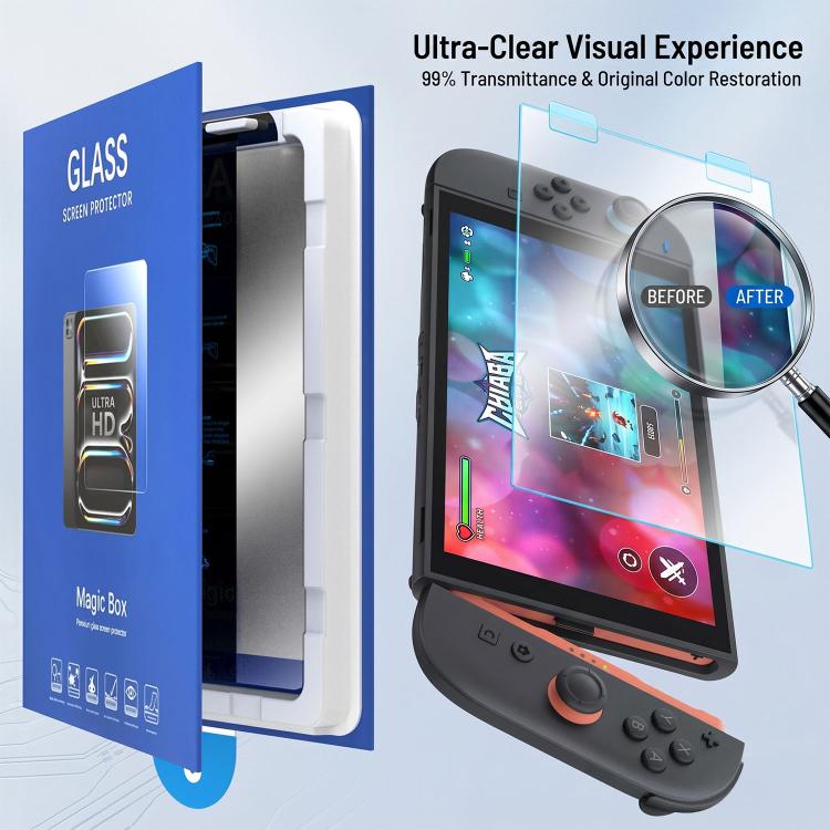 2 unidades de caja de libros, cámara libre de polvo, luz púrpura, consola de juegos instantánea libre de polvo, protector de pantalla de vidrio templado, For Nintendo Switch 2