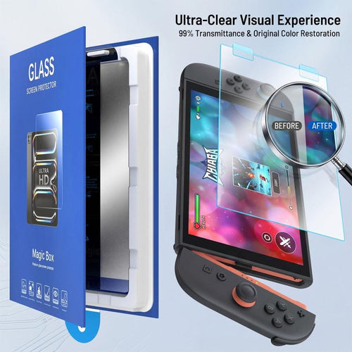 2 unidades de caja de libros, cámara libre de polvo, luz púrpura, consola de juegos instantánea libre de polvo, protector de pantalla de vidrio templado, For Nintendo Switch 2