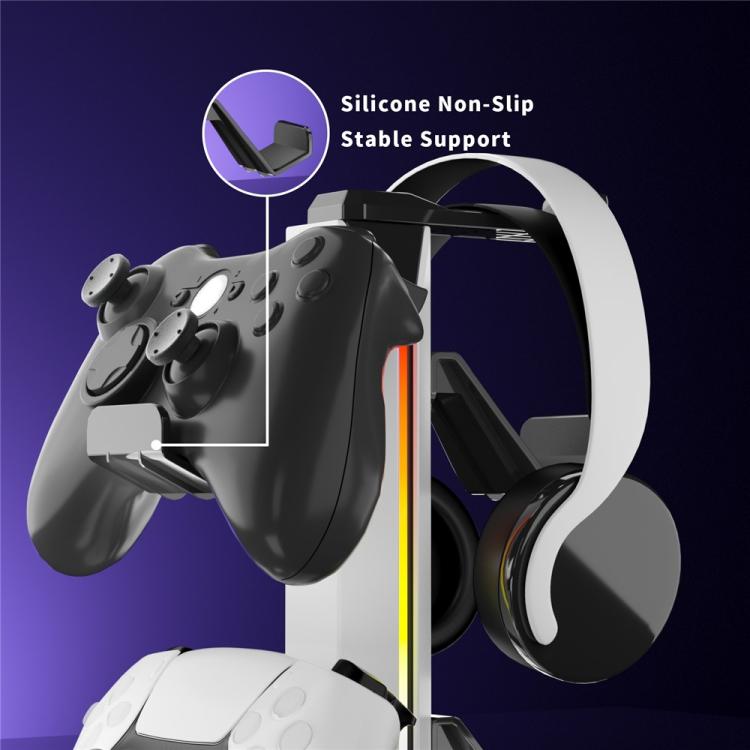 8006 puertos de carga USB, soporte para controlador de juegos RGB giratorio de 360 grados, soporte para auriculares