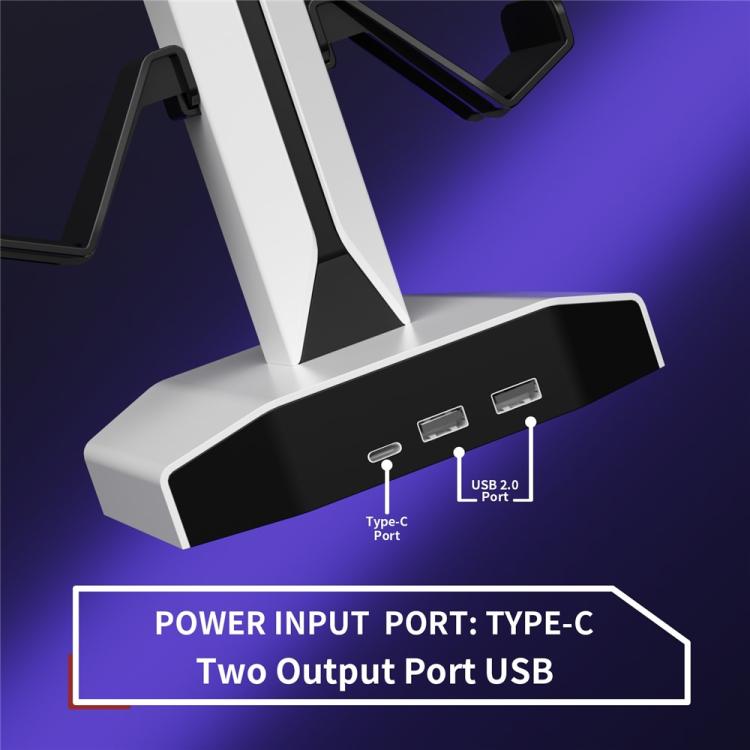 8006 puertos de carga USB, soporte para controlador de juegos RGB giratorio de 360 grados, soporte para auriculares