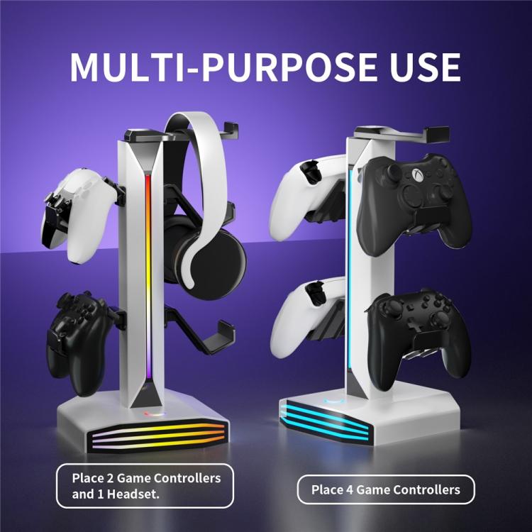 8006 puertos de carga USB, soporte para controlador de juegos RGB giratorio de 360 grados, soporte para auriculares