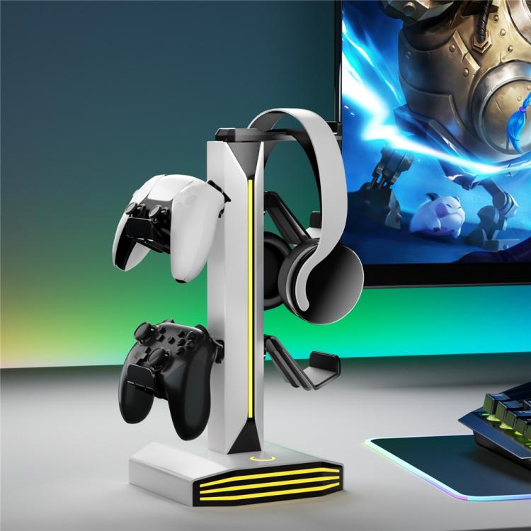 8006 puertos de carga USB, soporte para controlador de juegos RGB giratorio de 360 grados, soporte para auriculares