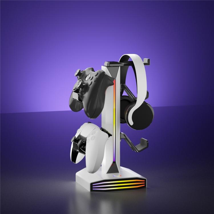 8006 puertos de carga USB, soporte para controlador de juegos RGB giratorio de 360 grados, soporte para auriculares