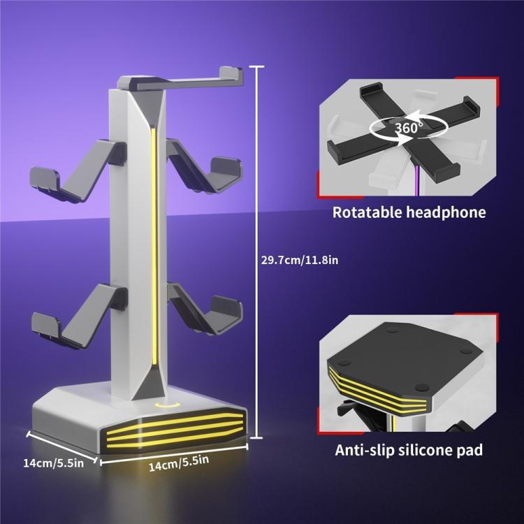 8006 puertos de carga USB, soporte para controlador de juegos RGB giratorio de 360 grados, soporte para auriculares