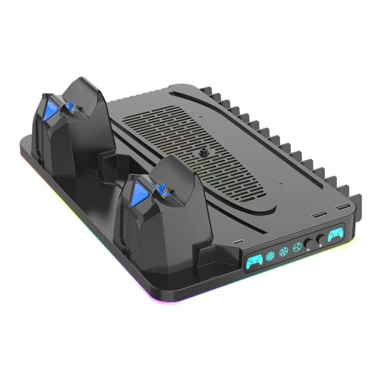 Soporte de refrigeración para PS5 / PS5 Slim / PS5 Pro, estación de carga para dos mandos y soporte para juegos.