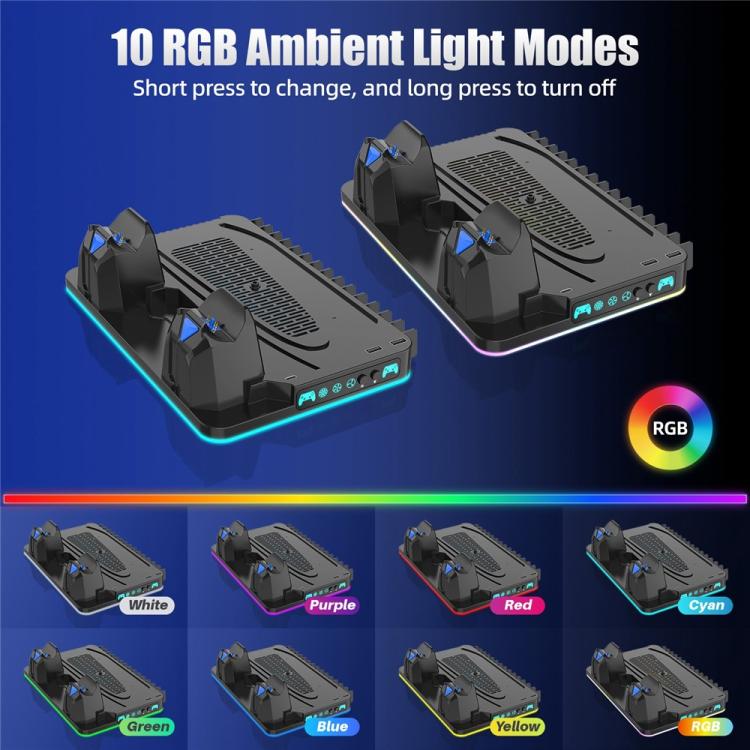 Soporte de refrigeración para PS5 / PS5 Slim / PS5 Pro, estación de carga para dos mandos y soporte para juegos.