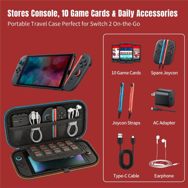 Bolsa de almacenamiento para Nintendo Switch 2, cremallera bicolor, carcasa rígida de EVA a prueba de golpes.