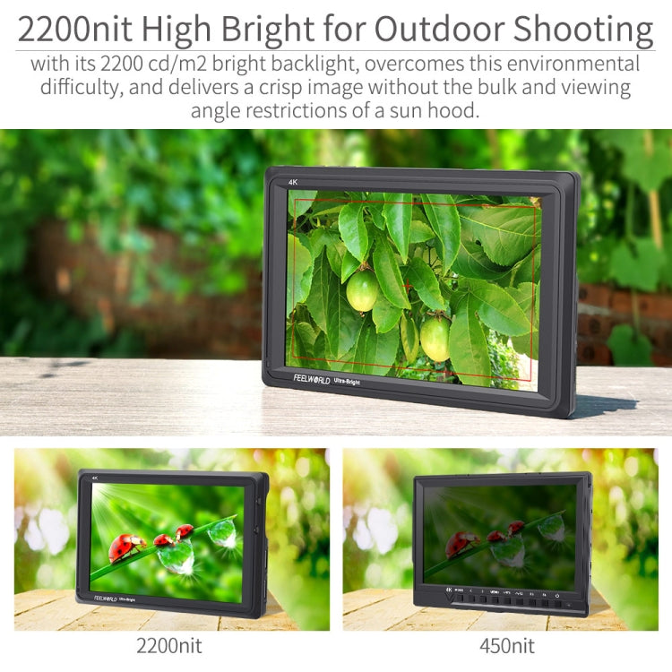 FEELWORLD FW279 Monitor DSLR de campo de cámara ultrabrillante de 7 pulgadas 2200nit Full HD 1920x1200 4K Salida de entrada HDMI Alto brillo para estabilizador DSLR, FW279