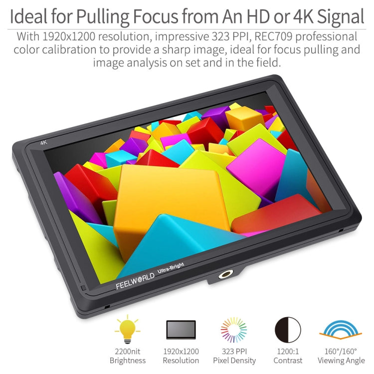 FEELWORLD FW279 Monitor DSLR de campo de cámara ultrabrillante de 7 pulgadas 2200nit Full HD 1920x1200 4K Salida de entrada HDMI Alto brillo para estabilizador DSLR, FW279