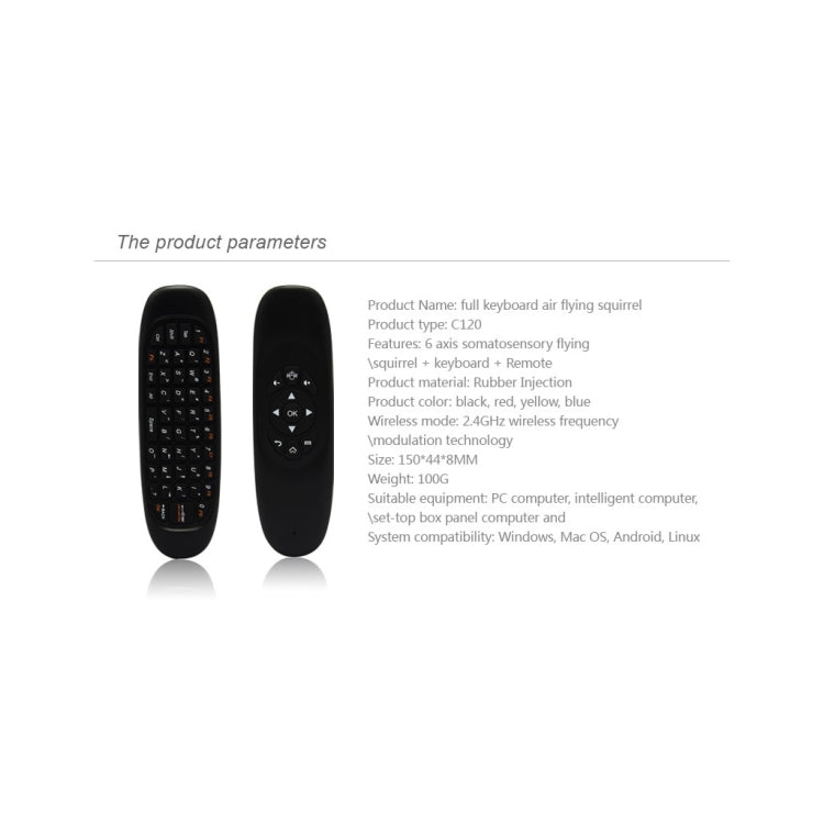 C120 2.4G Mini teclado Ratón remoto inalámbrico con 3 giroscopios y 3 sensores de gravedad para PC / HTPC / IPTV / Smart TV y Android TV Box, etc.