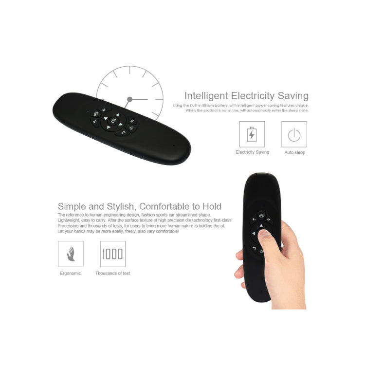 C120 2.4G Mini teclado Ratón remoto inalámbrico con 3 giroscopios y 3 sensores de gravedad para PC / HTPC / IPTV / Smart TV y Android TV Box, etc.
