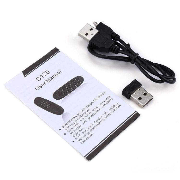 C120 2.4G Mini teclado Ratón remoto inalámbrico con 3 giroscopios y 3 sensores de gravedad para PC / HTPC / IPTV / Smart TV y Android TV Box, etc.