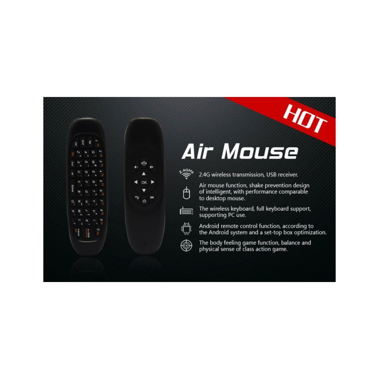 C120 2.4G Mini teclado Ratón remoto inalámbrico con 3 giroscopios y 3 sensores de gravedad para PC / HTPC / IPTV / Smart TV y Android TV Box, etc.