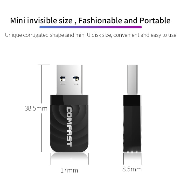 Adaptador WiFi USB COMFAST CF-812AC - WiFi inalámbrico USB de 1300 Mbps, CF-812AC