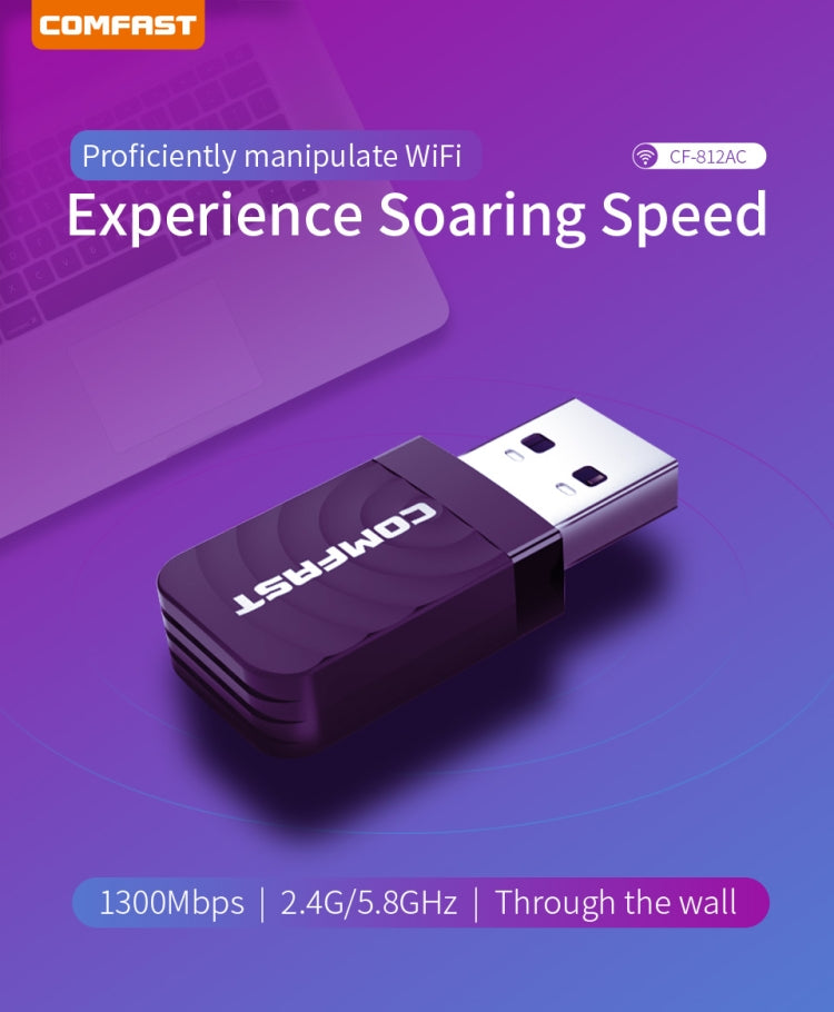 Adaptador WiFi USB COMFAST CF-812AC - WiFi inalámbrico USB de 1300 Mbps, CF-812AC