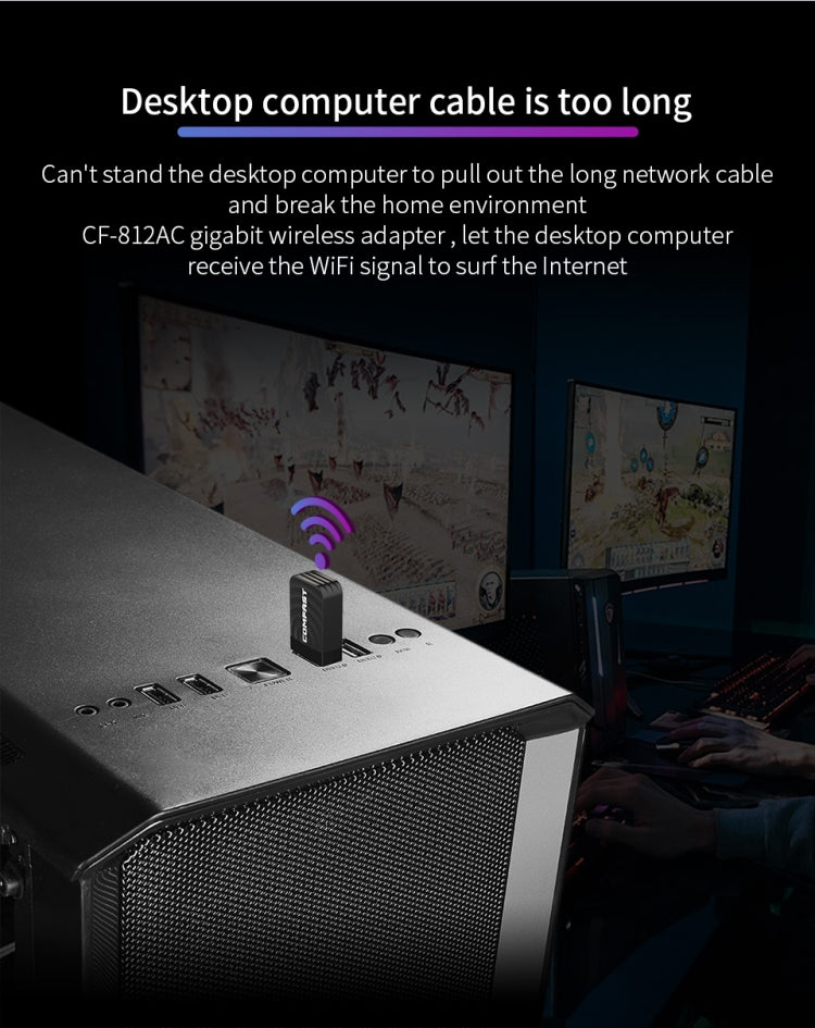Adaptador WiFi USB COMFAST CF-812AC - WiFi inalámbrico USB de 1300 Mbps, CF-812AC