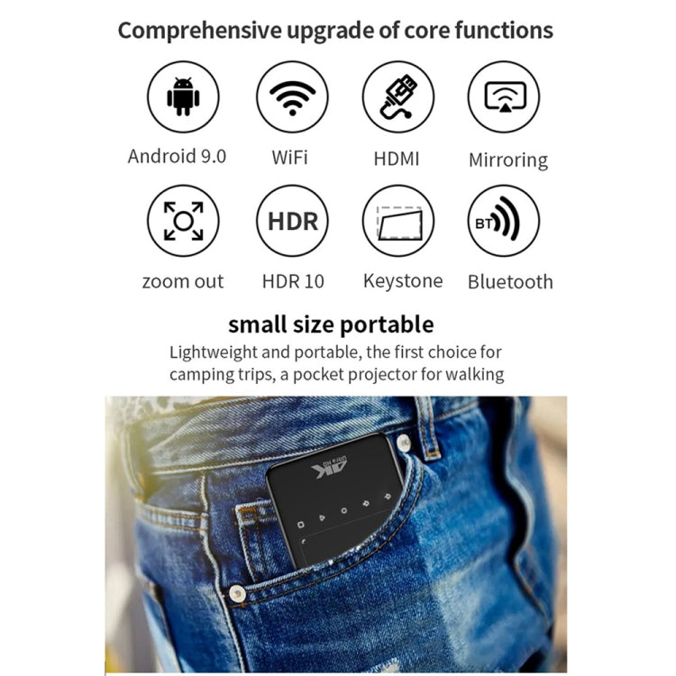 X2 (1+8G) DLP Android 7.1Smart Mini Proyector X2 con cubierta de lente deslizante Wifi Mini proyector (Negro), 1GB+8GB US Plug, 1GB+8GB EU Plug
