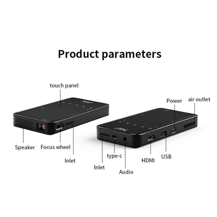 X2 (1+8G) DLP Android 7.1Smart Mini Proyector X2 con cubierta de lente deslizante Wifi Mini proyector (Negro), 1GB+8GB US Plug, 1GB+8GB EU Plug