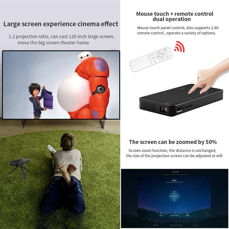 X2 (1+8G) DLP Android 7.1Smart Mini Proyector X2 con cubierta de lente deslizante Wifi Mini proyector (Negro), 1GB+8GB US Plug, 1GB+8GB EU Plug