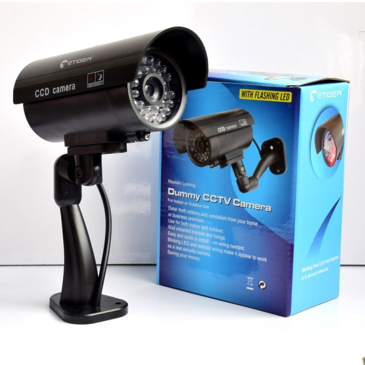 Cámara CCTV simulada a prueba de agua con LED intermitente para una alarma de seguridad de búsqueda realista, black, Plata