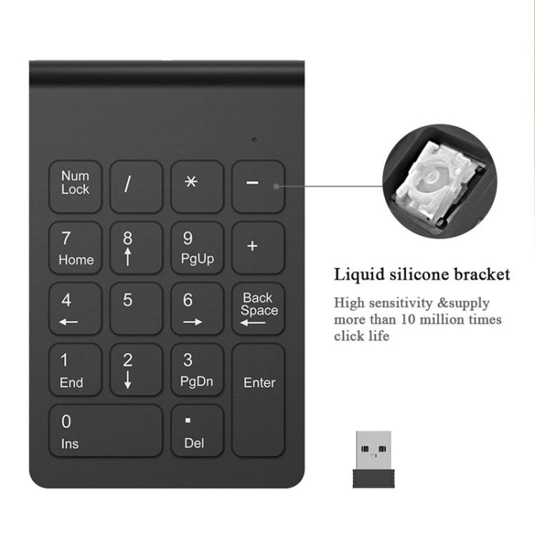 Teclado numérico mini USB de 18 teclas de 2,4 GHz, Wireless Black