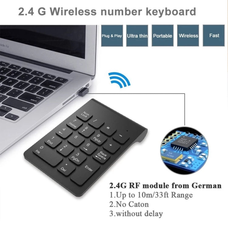 Teclado numérico mini USB de 18 teclas de 2,4 GHz, Wireless Black