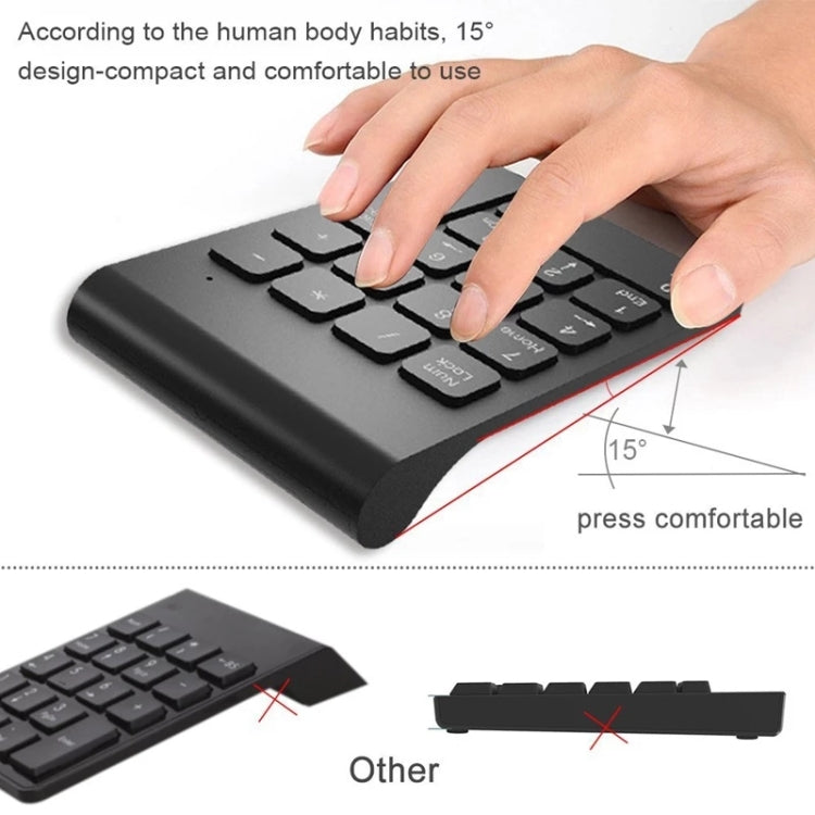Teclado numérico mini USB de 18 teclas de 2,4 GHz, Wireless Black